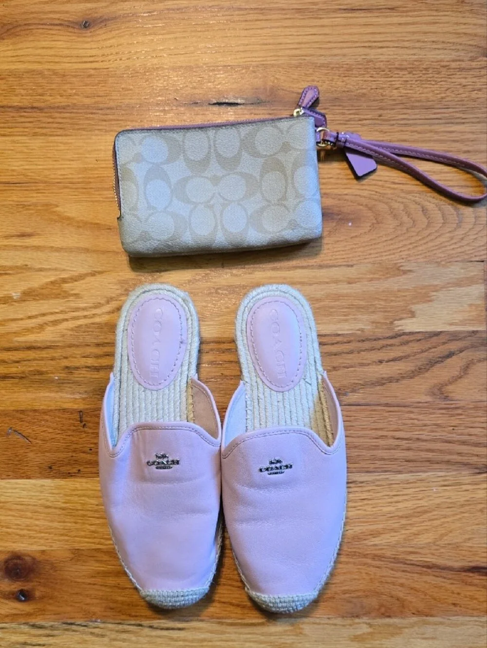 Coach Pink Slip-On Espadrille Slides with Coach Signature Wristlet